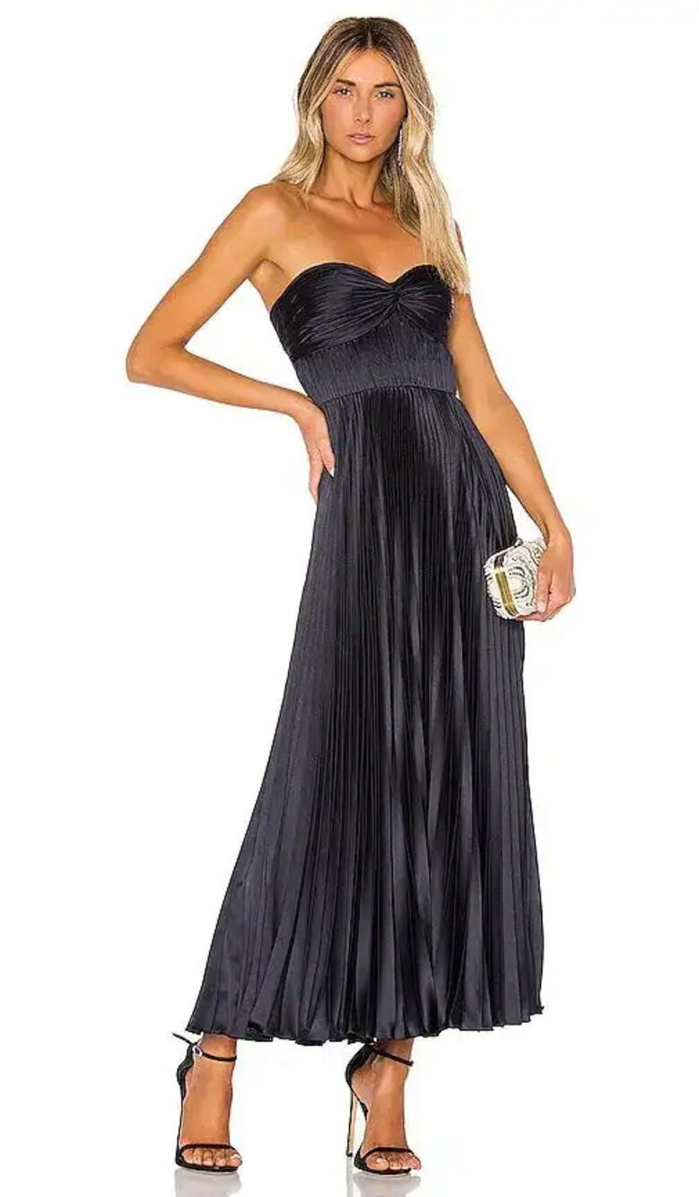 AMUR Belle Strapless Sweetheart Neck Pleated Maxi Dress Nay Blue Women's Size 2